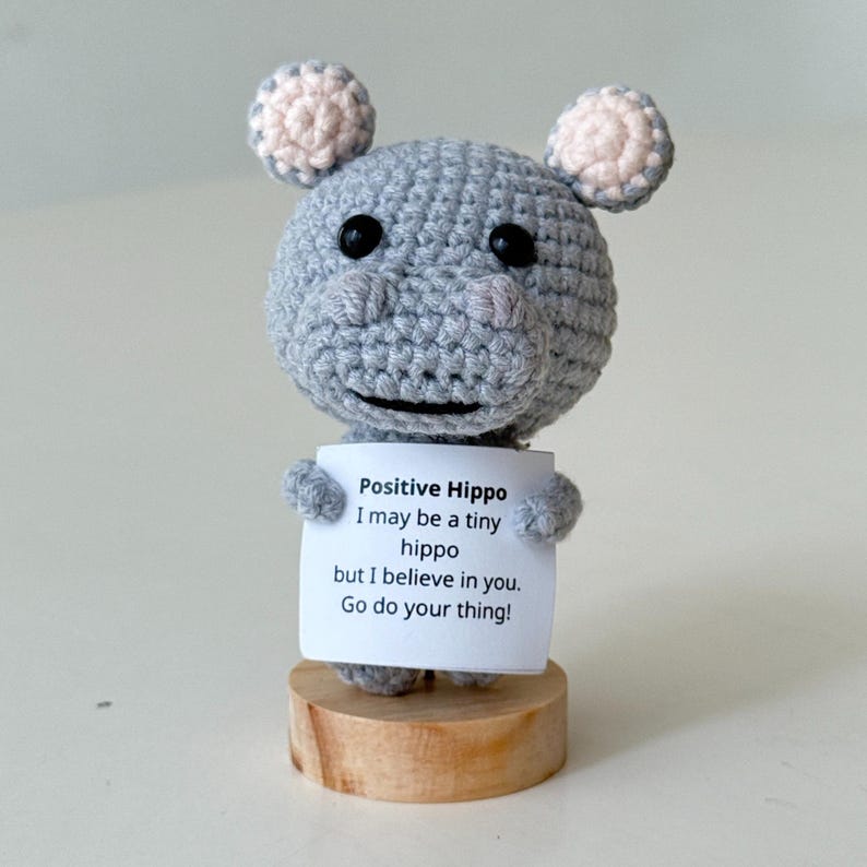 Crochet Hippo Positive With Desk Decorations, Supportive Hippopotamus Plush, Birthday Gift, Gifts For Children, Interesting Gifts