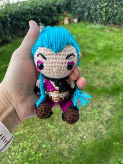 Arcane Jinx Crochet Plushie, League of Legends Doll, Personalized Keychain