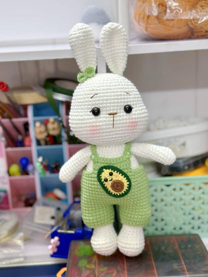 Crochet Bunny Plushie: Handmade Stuffed Toy in Overalls