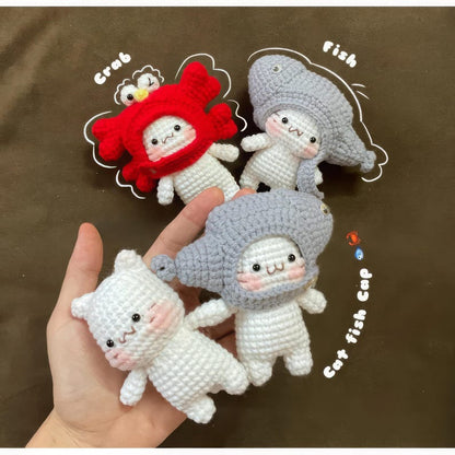 Crochet Cat Keychain: Handmade Kawaii Plush Toy with Sea Hats