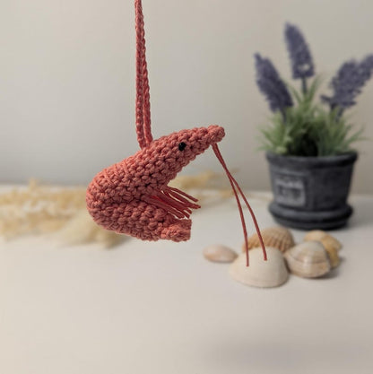 Crochet Shrimp Car Charm | Shrimp Plush Rear View Mirror Accessories