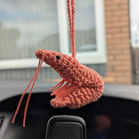 Crochet Shrimp Car Charm | Shrimp Plush Rear View Mirror Accessories