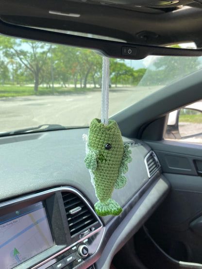 Crochet Bass Fishing Car Mirror Hanging Accessories, Mini Largemouth Bass Ornaments, Car Charm Decorations, Fishing Lovers Gift For Him