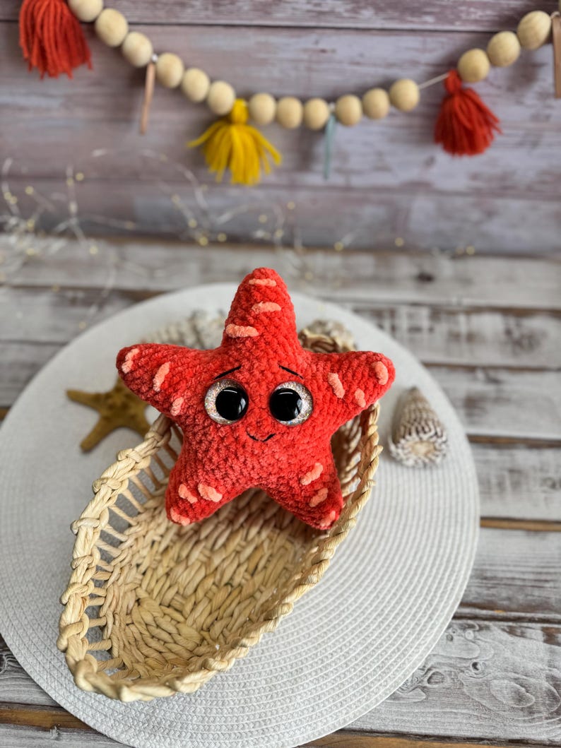Crochet Starfish Amigurumi Figure, Handmade Sea Star Decor, Ocean Collectible, Coastal Home Decor, Beach Gift