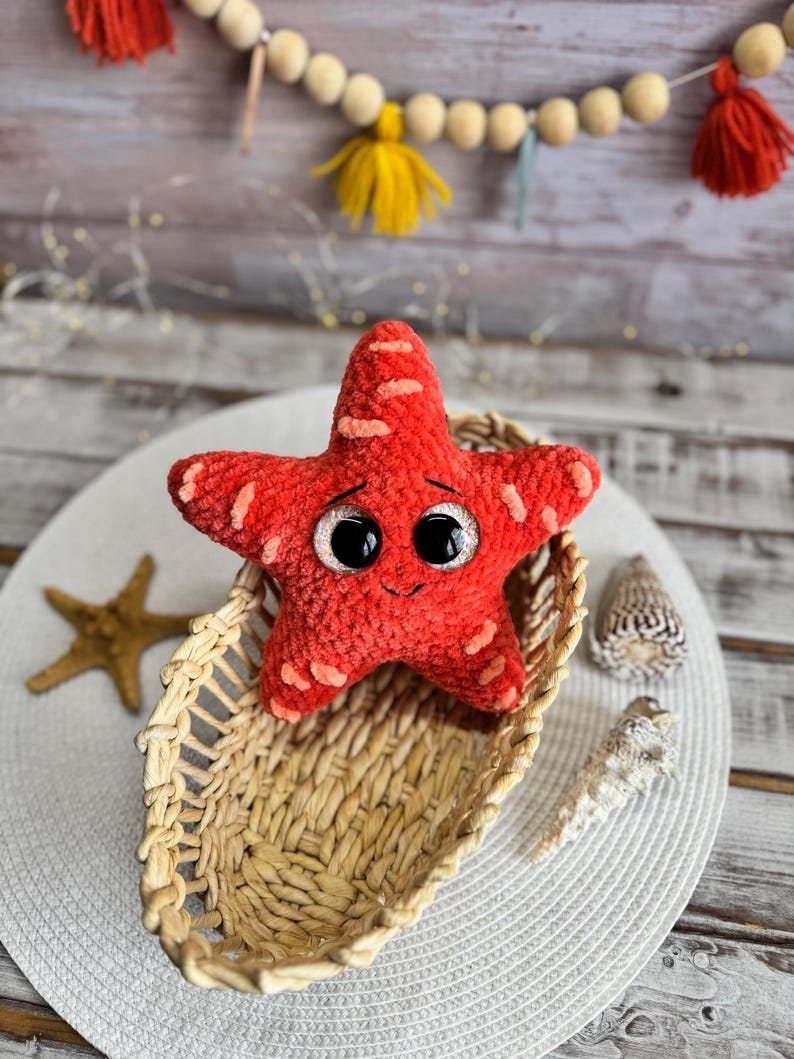Crochet Starfish Amigurumi Figure, Handmade Sea Star Decor, Ocean Collectible, Coastal Home Decor, Beach Gift