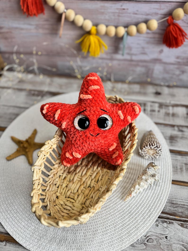 Crochet Starfish Amigurumi Figure, Handmade Sea Star Decor, Ocean Collectible, Coastal Home Decor, Beach Gift