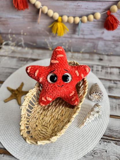 Crochet Starfish Amigurumi Figure, Handmade Sea Star Decor, Ocean Collectible, Coastal Home Decor, Beach Gift