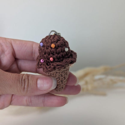 Crochet Mini Ice Cream Cone Keyring | Handmade Dessert Charm