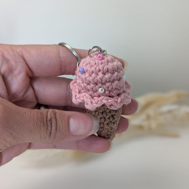 Crochet Mini Ice Cream Cone Keyring | Handmade Dessert Charm