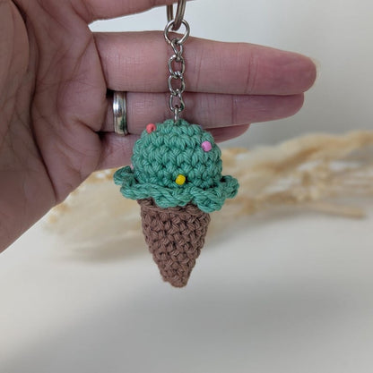 Crochet Mini Ice Cream Cone Keyring | Handmade Dessert Charm