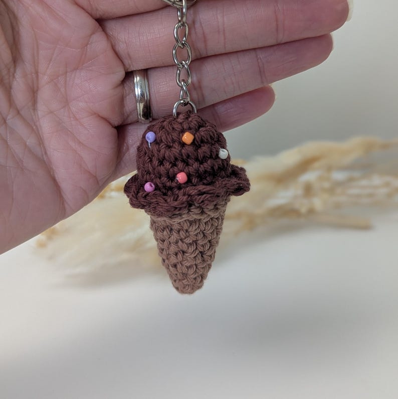 Crochet Mini Ice Cream Cone Keyring | Handmade Dessert Charm