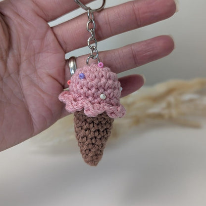Crochet Mini Ice Cream Cone Keyring | Handmade Dessert Charm