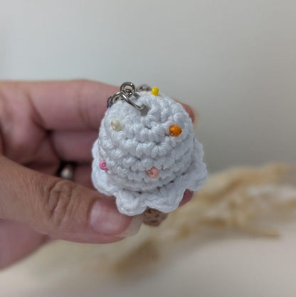 Crochet Mini Ice Cream Cone Keyring | Handmade Dessert Charm