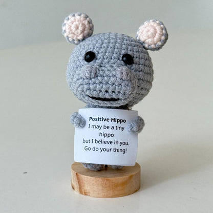 Crochet Hippo Positive With Desk Decorations, Supportive Hippopotamus Plush, Birthday Gift, Gifts For Children, Interesting Gifts