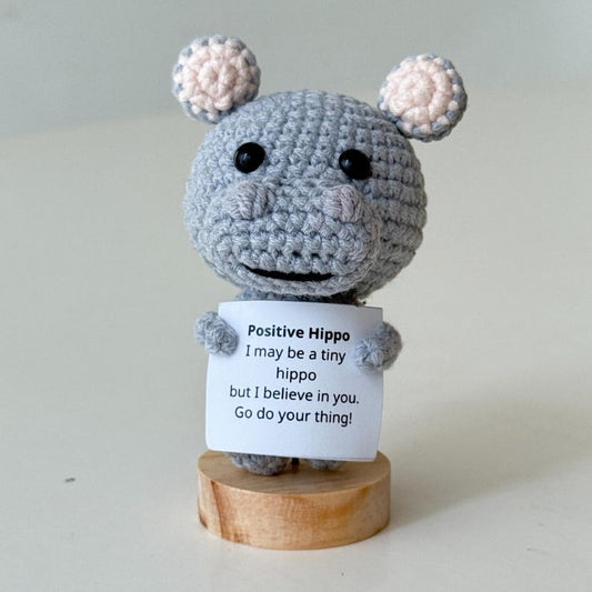 Crochet Hippo Positive With Desk Decorations, Supportive Hippopotamus Plush, Birthday Gift, Gifts For Children, Interesting Gifts
