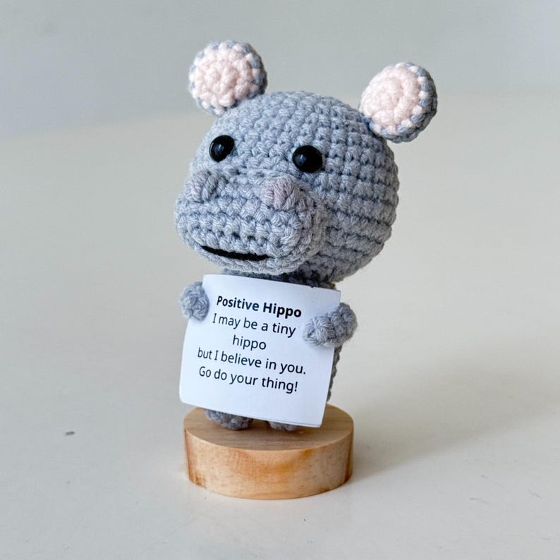 Crochet Hippo Positive With Desk Decorations, Supportive Hippopotamus Plush, Birthday Gift, Gifts For Children, Interesting Gifts