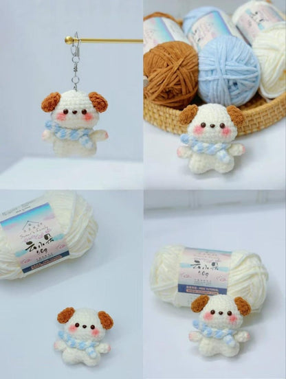 Handmade Amigurumi Puppy Keychain, Crochet Puppy Plushie Pochacco, Cute Dog Stuffed Animal Gift, Soft Crochet Doll, Crochet keychain