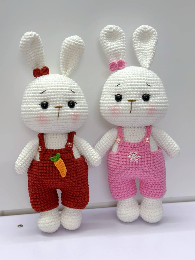Crochet Bunny Plushie: Handmade Stuffed Toy in Overalls