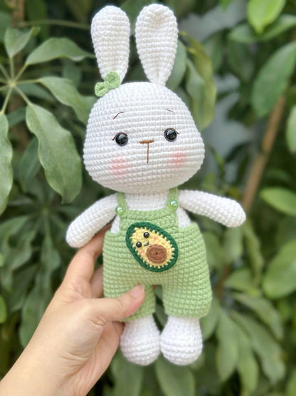 Crochet Bunny Plushie: Handmade Stuffed Toy in Overalls