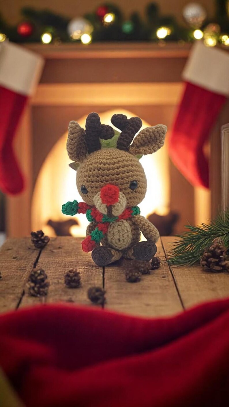 Handmade Christmas Reindeer Amigurumi – Crochet Christmas Decor – Cute Plush Toy – Xmas Gift for Kids & Home Decoration, Christmas Ornament