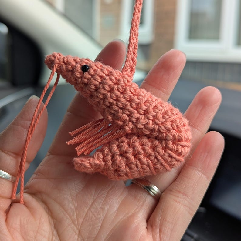Crochet Shrimp Car Charm | Shrimp Plush Rear View Mirror Accessories
