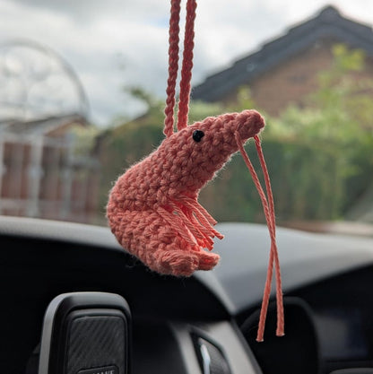 Crochet Shrimp Car Charm | Shrimp Plush Rear View Mirror Accessories