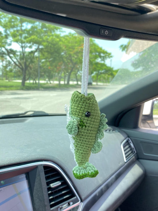 Crochet Bass Fishing Car Mirror Hanging Accessories, Mini Largemouth Bass Ornaments, Car Charm Decorations, Fishing Lovers Gift For Him