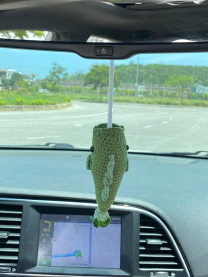 Crochet Bass Fishing Car Mirror Hanging Accessories, Mini Largemouth Bass Ornaments, Car Charm Decorations, Fishing Lovers Gift For Him