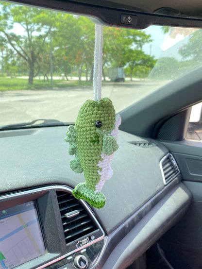 Crochet Bass Fishing Car Mirror Hanging Accessories, Mini Largemouth Bass Ornaments, Car Charm Decorations, Fishing Lovers Gift For Him