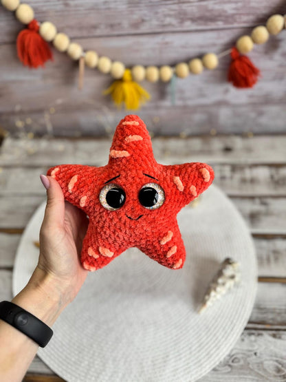 Crochet Starfish Amigurumi Figure, Handmade Sea Star Decor, Ocean Collectible, Coastal Home Decor, Beach Gift