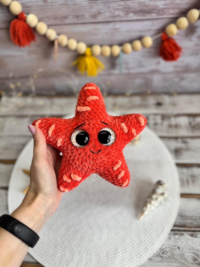 Crochet Starfish Amigurumi Figure, Handmade Sea Star Decor, Ocean Collectible, Coastal Home Decor, Beach Gift