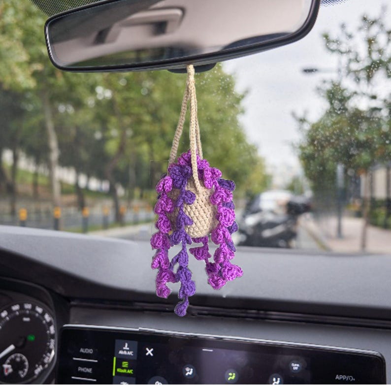 Personalized Crochet Lavender Car Hanging, Custom Car Decor