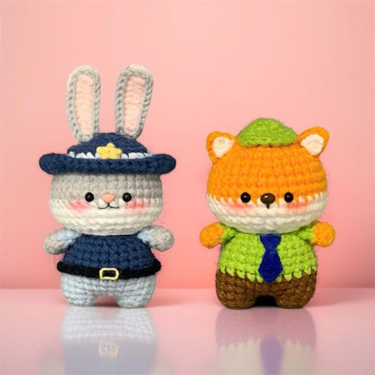 Crochet Judy and Nick Keychain: Handmade Zootopia Couple Gift