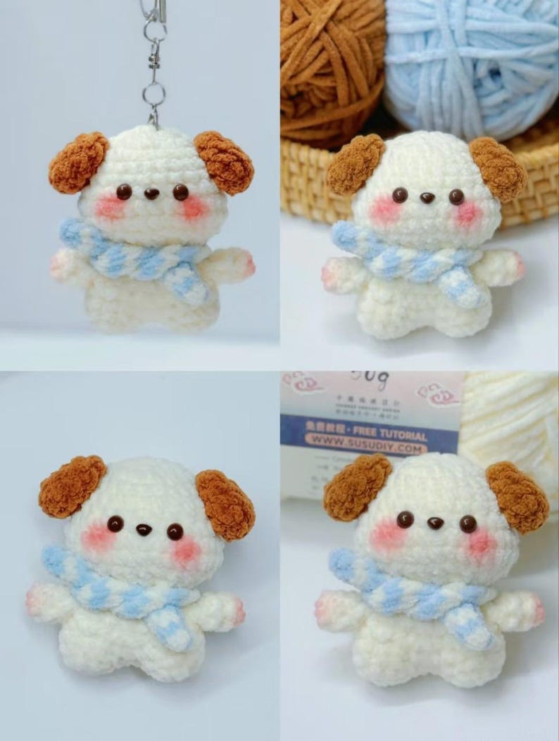 Handmade Amigurumi Puppy Keychain, Crochet Puppy Plushie Pochacco, Cute Dog Stuffed Animal Gift, Soft Crochet Doll, Crochet keychain