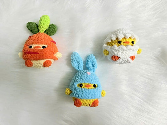 Crochet Chick Plushie with Frog Hat: Handmade Fluffy Stuffed Animal