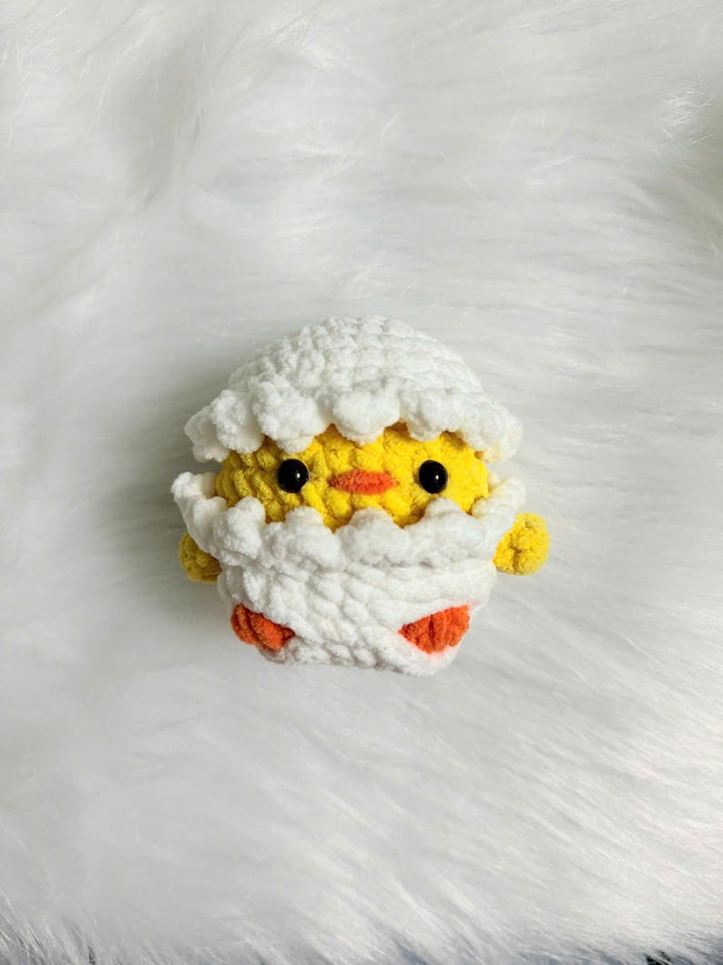 Crochet Chick Plushie with Frog Hat: Handmade Fluffy Stuffed Animal