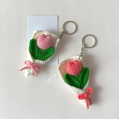 Crochet Mini Flower Bouquet Keychain: Handmade Cotton Yarn Bag Charm, Crochet Flower Keychain, Crochet Keychain, Bouquet Flower