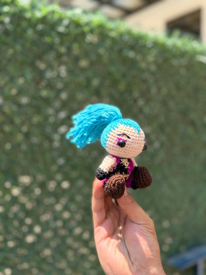 Arcane Jinx Crochet Plushie, League of Legends Doll, Personalized Keychain