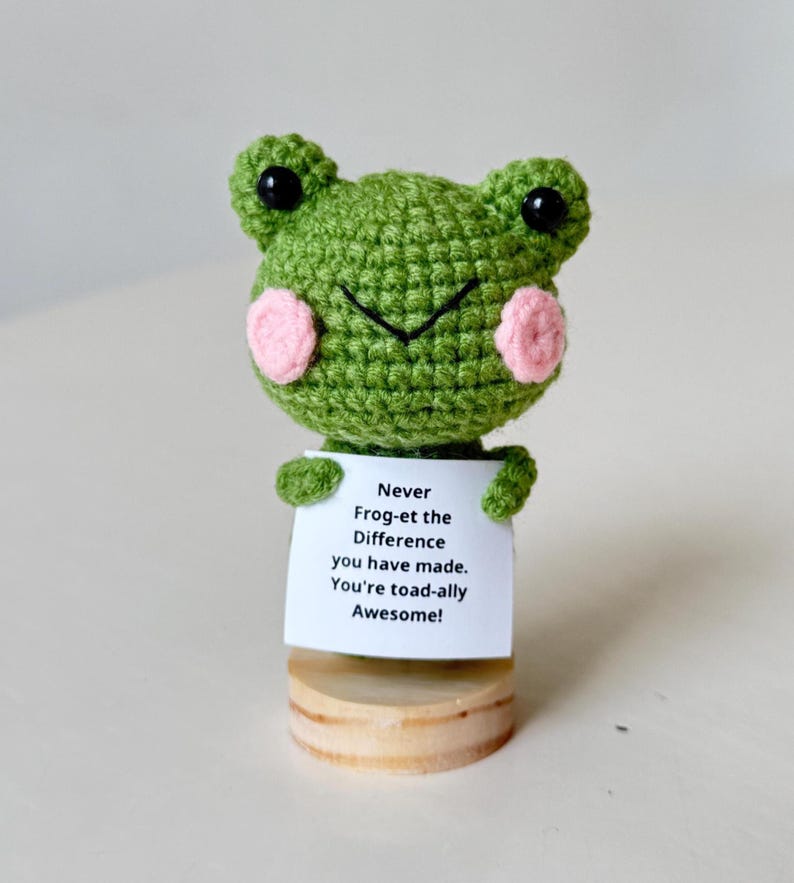 Crochet Frog Positive With Desk Decorations, Supportive Frog Plush, Birthday Gift, Gifts For Children, Interesting Frog Lover Gifts