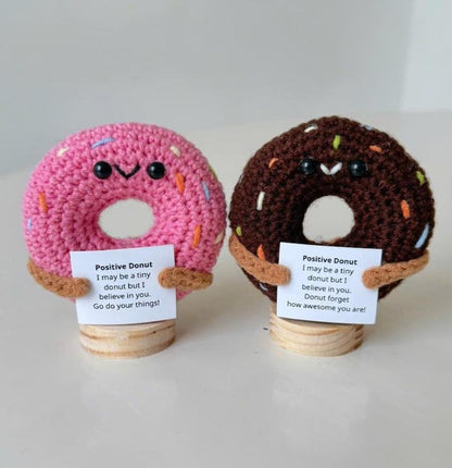Funny Positive Donut, Knitted Donut With Positive Card, Cute Wool Inspirational Donut Crochet Food Doll Cheer Up Gifts, Birthday Gift