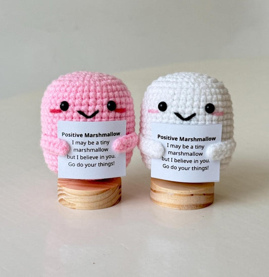 Funny Positive Marshmallow, Knitted Marshmallow Toy With Positive Card, Cute Wool Inspirational Marshmallow Crochet Food Doll Cheer Up Gifts
