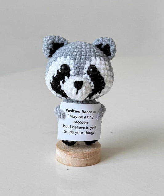 Crochet Raccoon Positive With Desk Decorations, Support Inspirational Raccoon Plush, Birthday Gift, Gifts For Children, Interesting Gifts