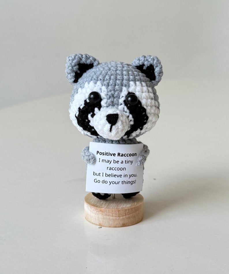 Crochet Raccoon Positive With Desk Decorations, Support Inspirational Raccoon Plush, Birthday Gift, Gifts For Children, Interesting Gifts