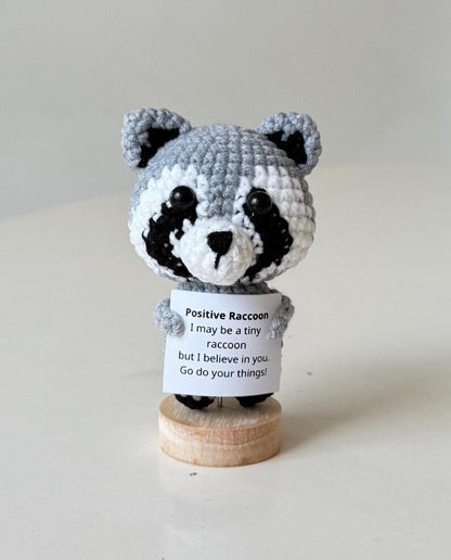 Crochet Raccoon Positive With Desk Decorations, Support Inspirational Raccoon Plush, Birthday Gift, Gifts For Children, Interesting Gifts