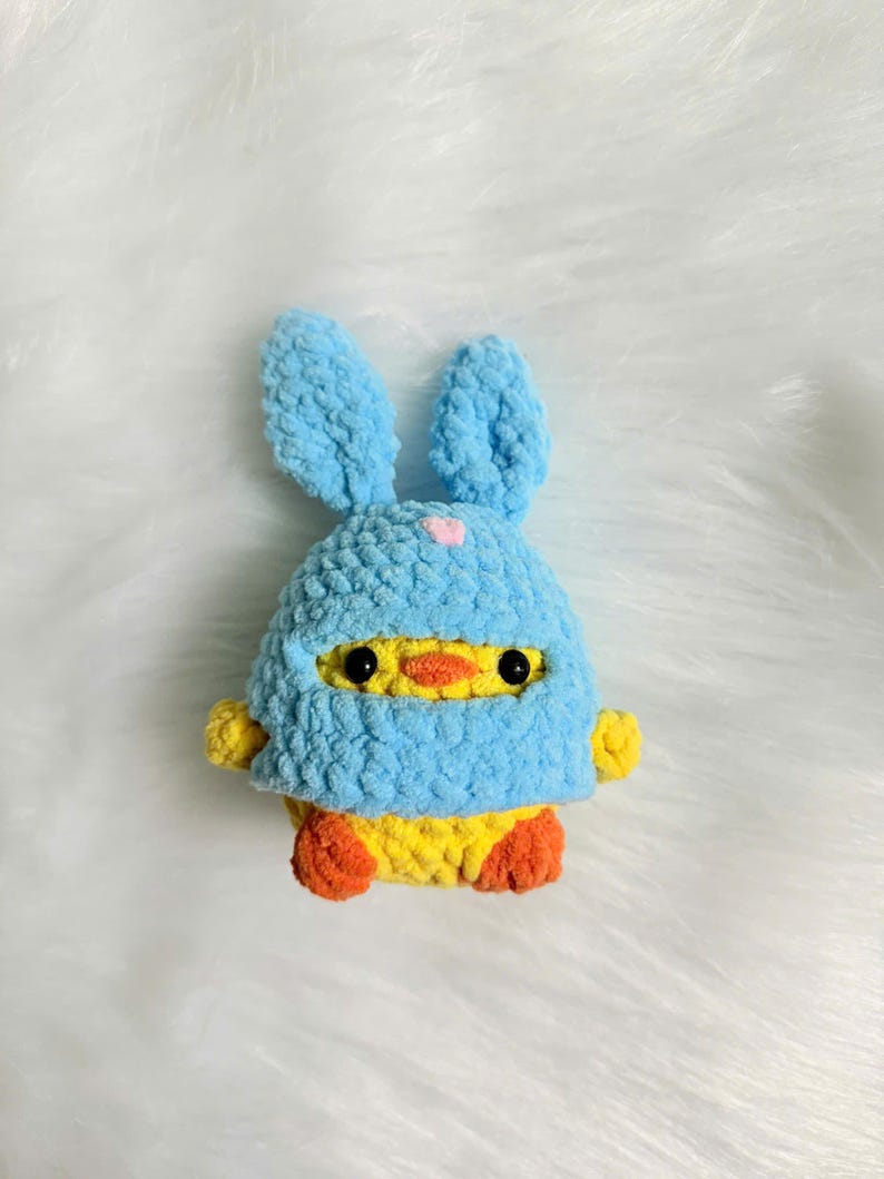 Crochet Chick Plushie with Frog Hat: Handmade Fluffy Stuffed Animal