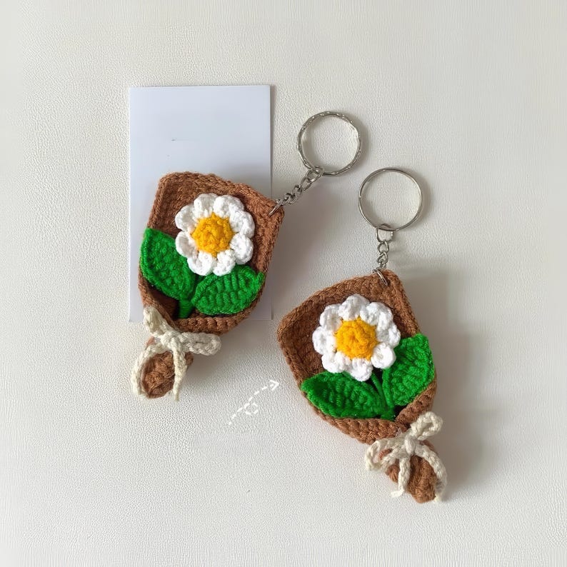 Crochet Mini Flower Bouquet Keychain: Handmade Cotton Yarn Bag Charm, Crochet Flower Keychain, Crochet Keychain, Bouquet Flower