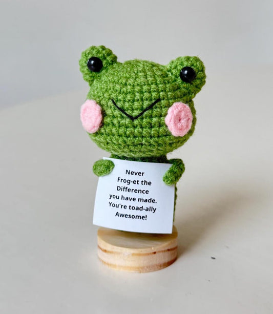 Crochet Frog Positive With Desk Decorations, Supportive Frog Plush, Birthday Gift, Gifts For Children, Interesting Frog Lover Gifts