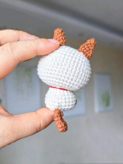 Crochet Cat Keychain: Big-Eyed Amigurumi Plushie - Handmade Cotton Yarn