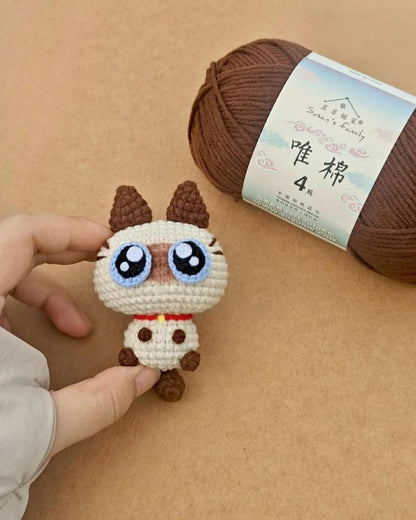 Crochet Cat Keychain: Big-Eyed Amigurumi Plushie - Handmade Cotton Yarn