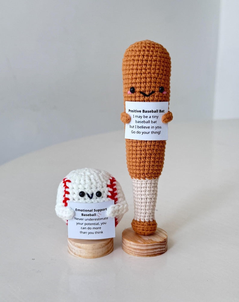 Funny Positive Baseball, Knitted Baseball Bat With Positive Card, Cute Baseball Wool Inspirational, Cheer Up Gift For Baseball Team Player